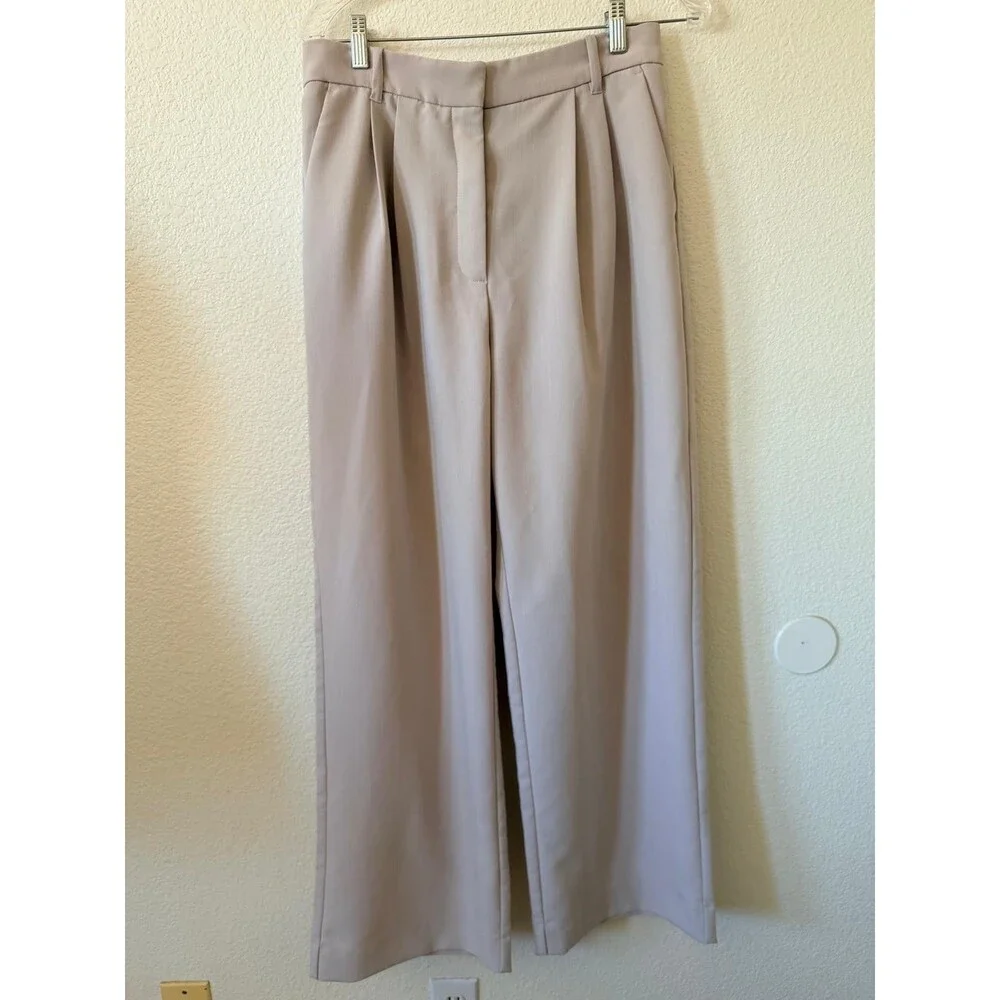 Abercrombie & Fitch Pleated Wide-Leg Dress Pants Beige Womens 31X12 Office